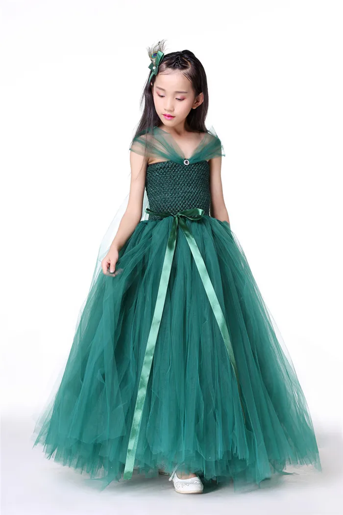 Новый стиль нарядное платье зеленого цвета с эльфами для девочек бирюзовые