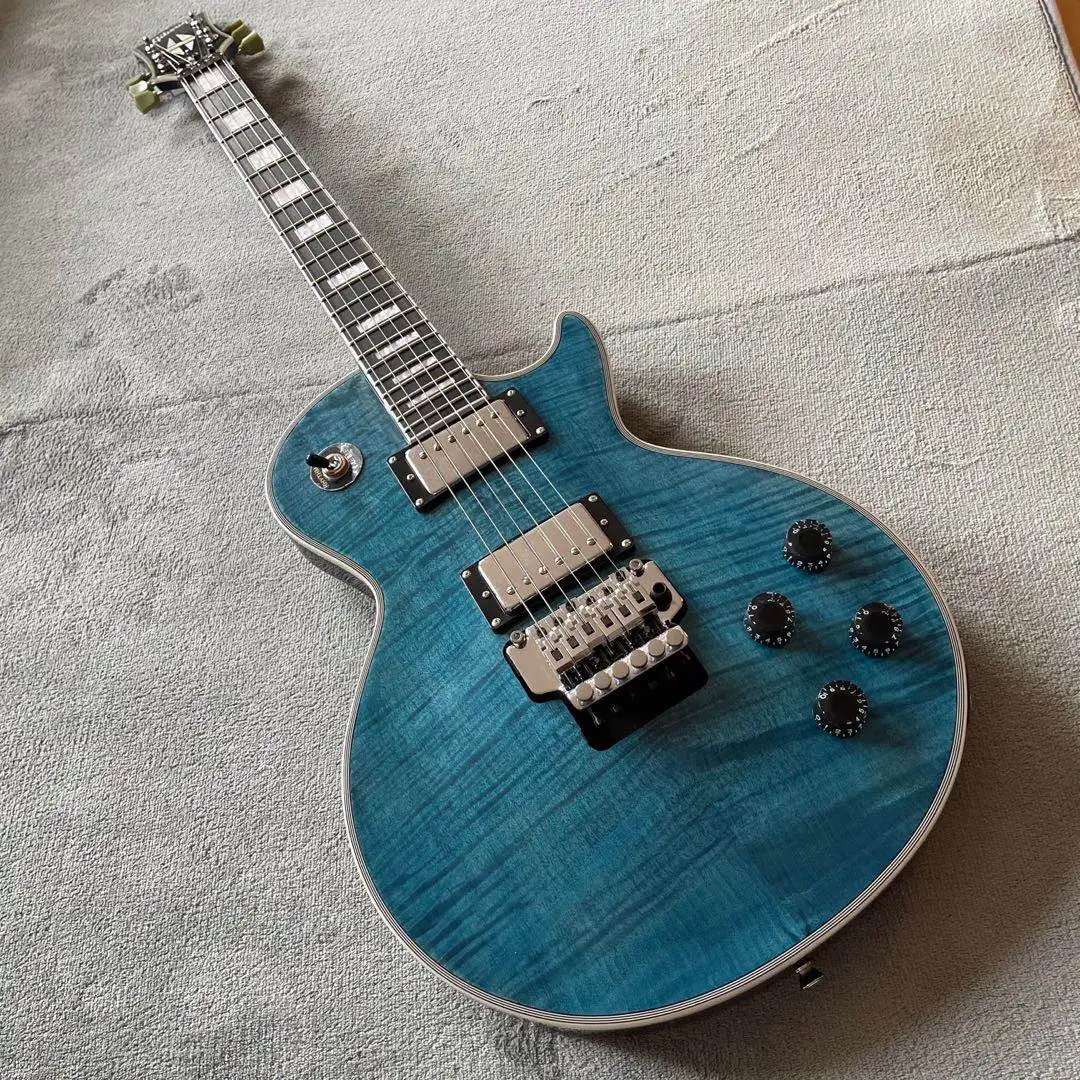 Пользовательский магазин синий цвет Тигр Пламя Топ электрическая гитара с эбеновым грифом ручная работа 6 отверстий корпус из красного дерева Джаз gitaar