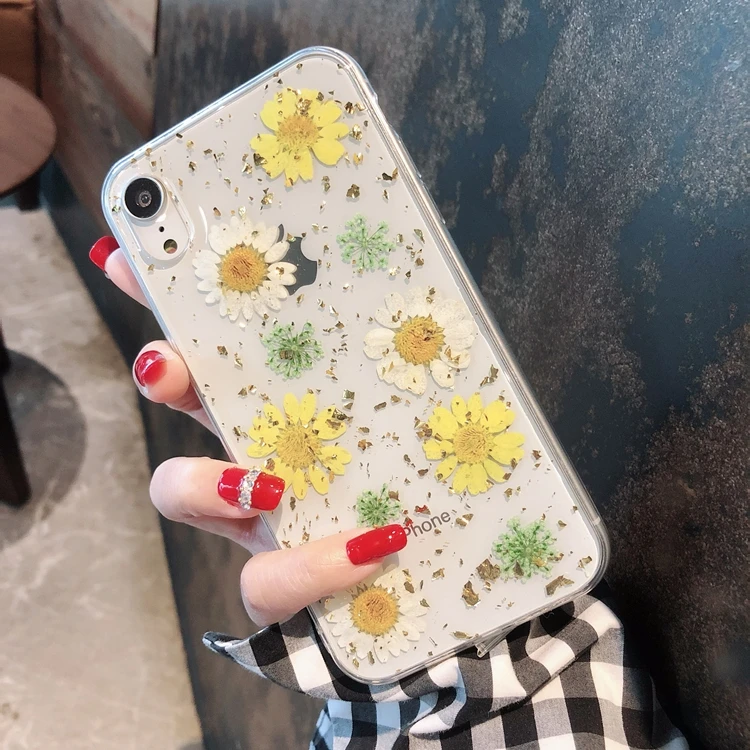 Настоящие сухие цветы чехол для телефона для iPhone X 7 8 Plus прозрачный мягкий ТПУ красивый прессованный задний Чехол для iPhone 11 11 Pro Max