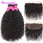 Пучки индийских волнистых волос с фронтальным Remy 13х4 фронтальные с пучками 34 пучки с фронтальным расширением волос Shuangya