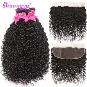 Пучки индийских волнистых волос с фронтальным Remy 13х4 фронтальные с пучками 34 пучки с фронтальным расширением волос Shuangya