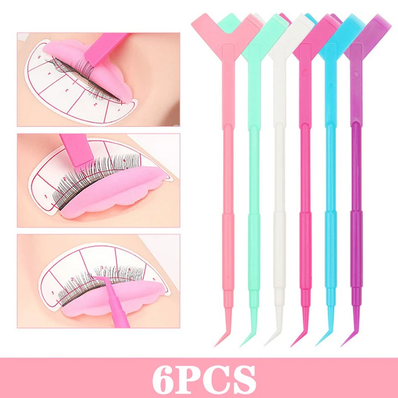 

6 Eyelash Ironing Stick Tools Bidirectional Plastic Eyelash Extension Y-shaped Comb Eyelash Lifting Curler Applicator