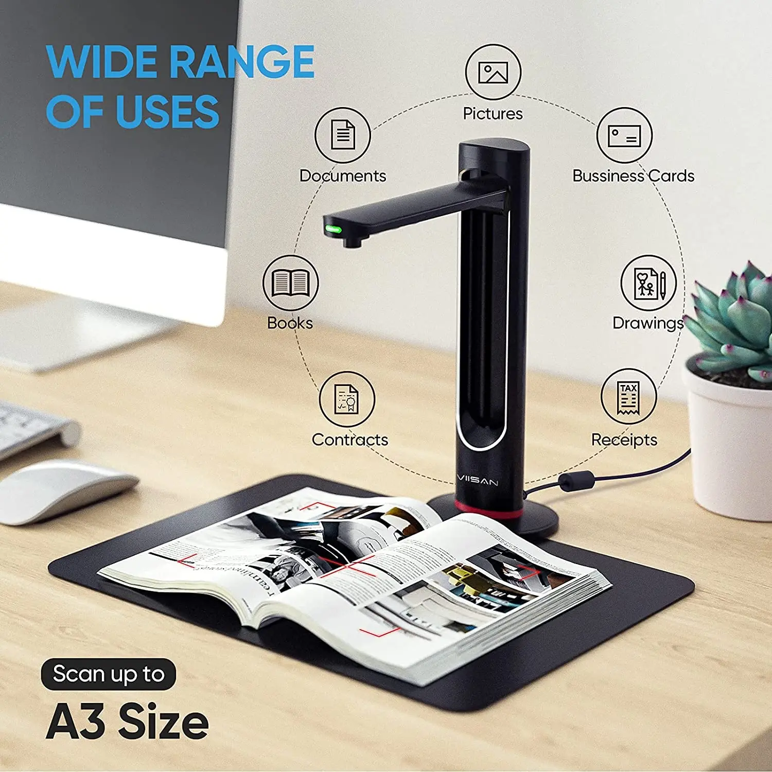 VIISAN K21 A3/A4 Book Document Fixed Mount Scanner High Definition 23MP with Auto-Flatten Multi-Language | Компьютеры и офис