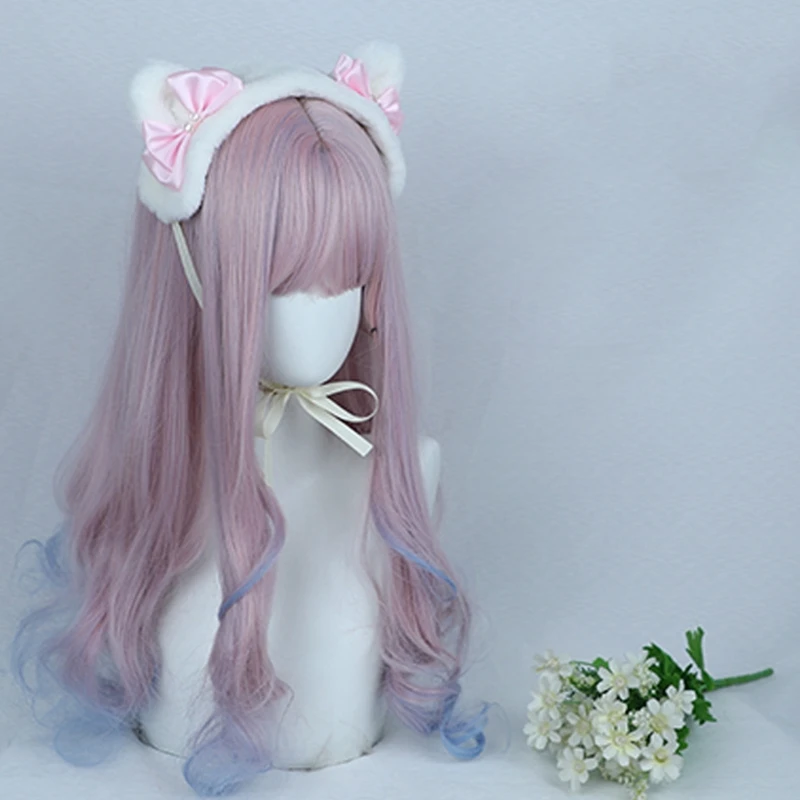 

Plush Kitten Ears Headband Lace Up Ribbon Bowknot Headbands Lolita Cat Ear Hairband Maid Anime Cosplay Hair Ornaments