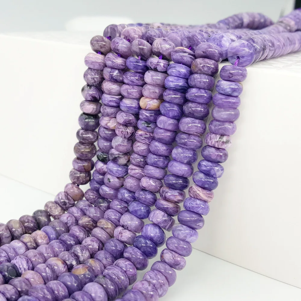 

Бусины LiiJi круглые, уникальные плоские бусины Charoite Abacus, прибл. 3x6 мм-5x8 мм, для изготовления ювелирных изделий своими руками, прибл. 39 см