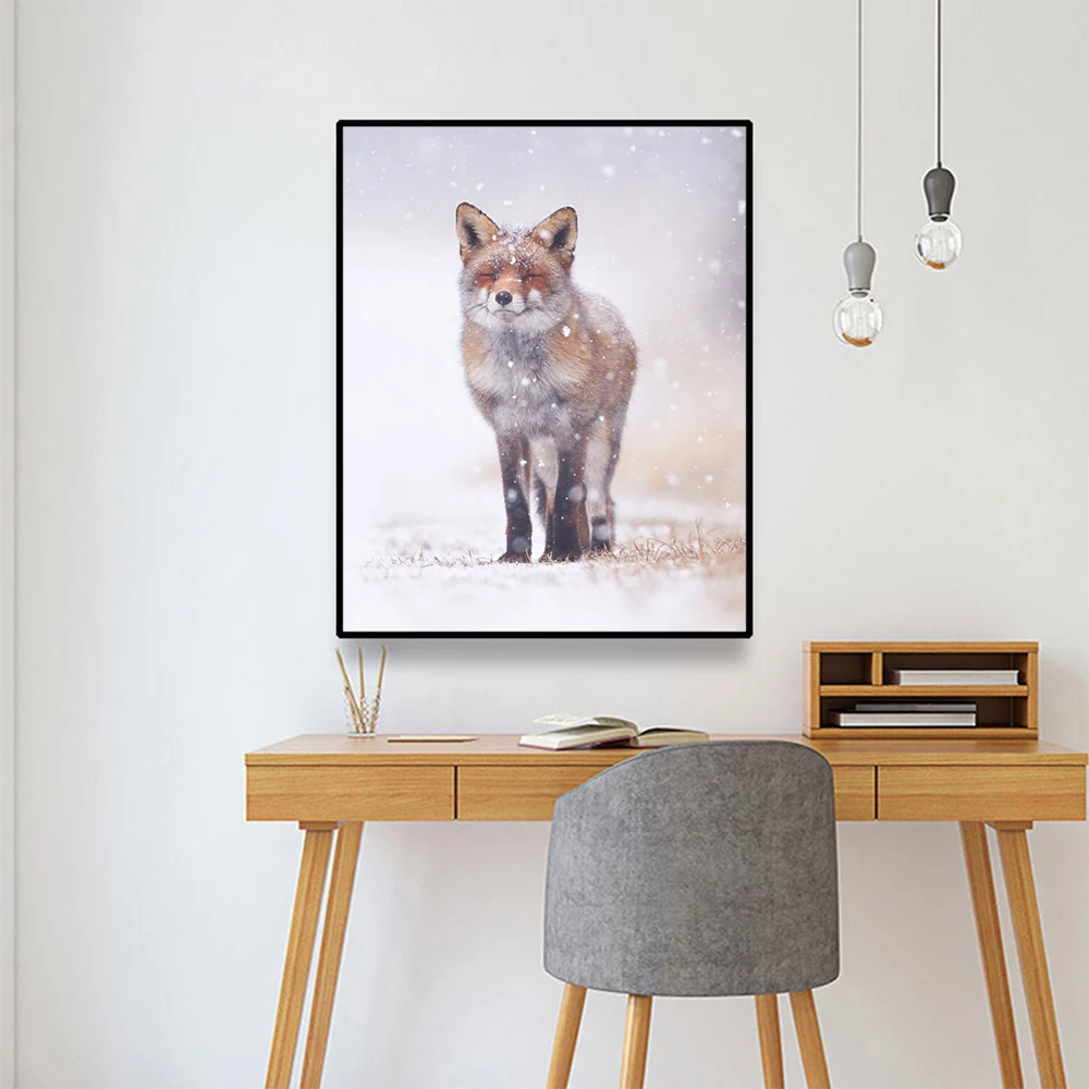 Laeacco Snow Fox Canvas Painting Calligraphy Posters and Prints Wall Art Picture for Bedroom Living Room Home Decoratioin |