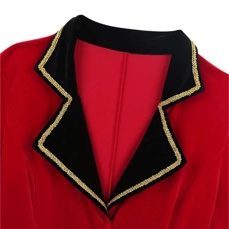 2Pcs Women Halloween Cosplay Pirate Costume Lapel Collar Long Sleeves Gold Braid Trimmings Button Down Long Jacket Coat+ Belt