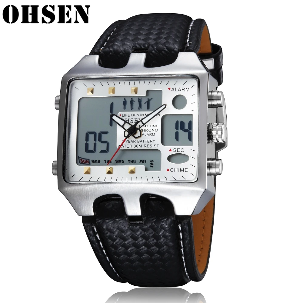 Часы наручные OHSEN Мужские кварцевые брендовые роскошные Цифровые с 2 часовыми