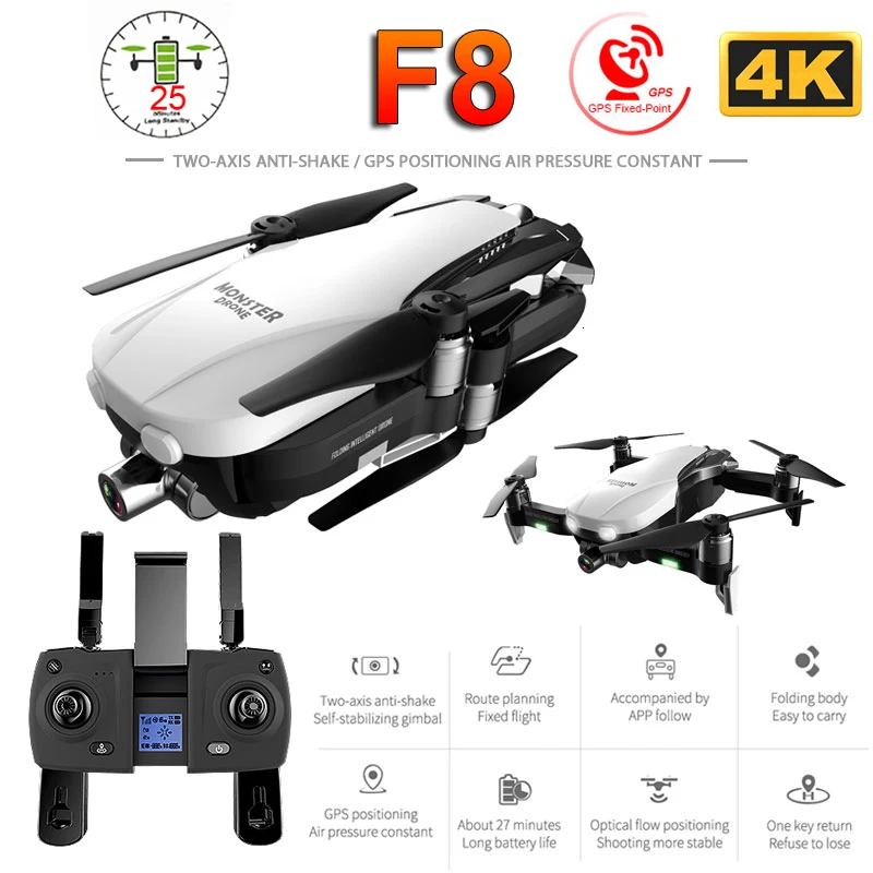 

F8 Profissional Drone with 4K HD Camera Two-Axis Anti-Shake Self-Stabilizing Gimbal GPS WiFi FPV RC Helicopter Quadrocopter Toys