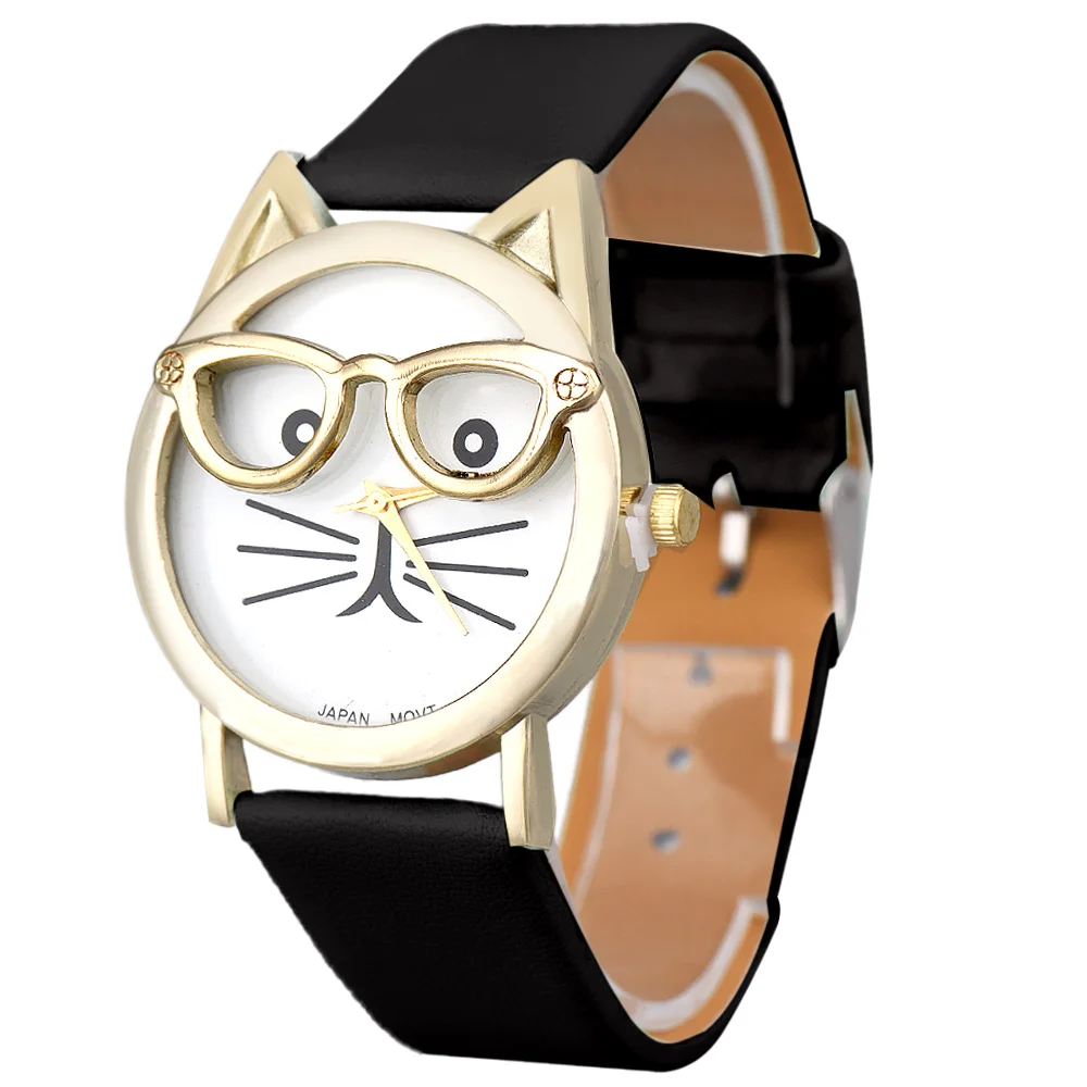 

Relojes Cute Cat Glasses Watch Women's Leopard Leather Analog Quartz Wrist Watch Women Mens Sports Clocks Relogio Wholesale