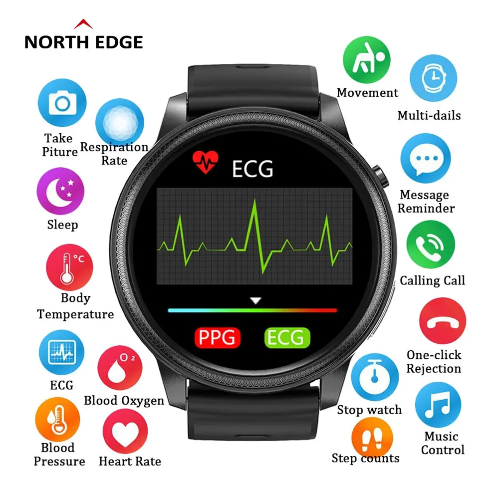 

Смарт-часы NORTH EDGE E102 для мужчин и женщин, фитнес-трек с функцией измерения давления и кислорода, влагозащита IP68