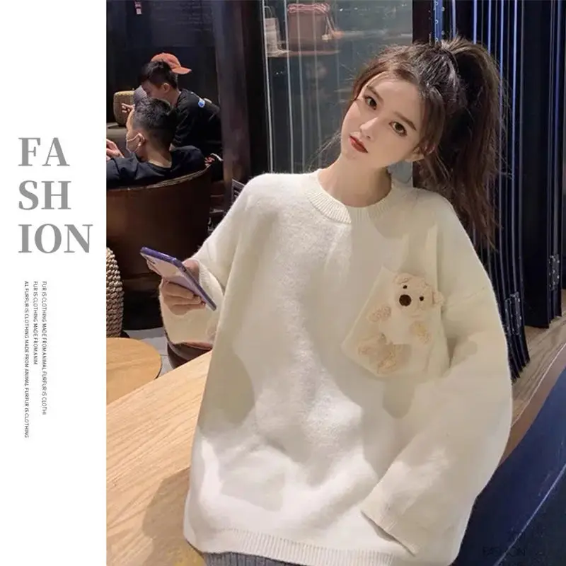 

Harajuku Oversized Pullover Sweater Cute Kawaii Bear Korean Style Knit Sweater Top 2021 Autumn Knitted Jumper S099