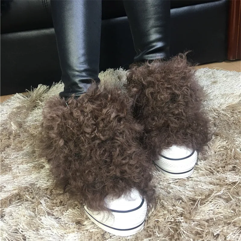 

Autumn And Winter Female New Lamb Hair Curly Hair Wool Fur One Whole Skin Inside Height Thick Sole Plank Shoes Wool Shoes