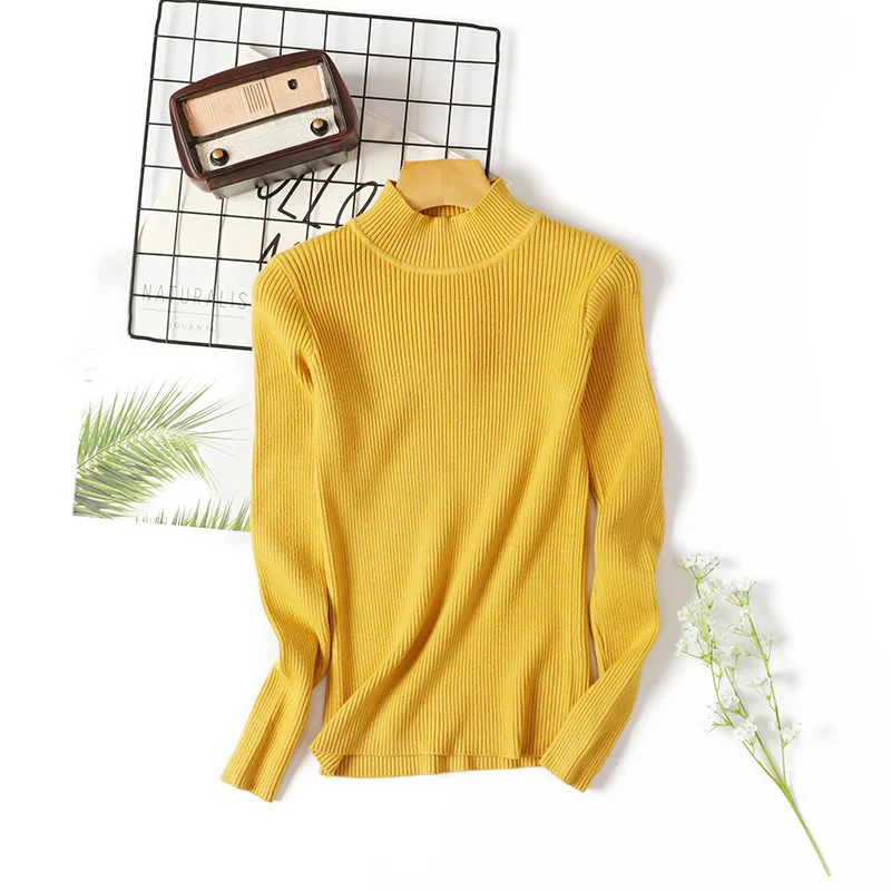 Simple style turtleneck sweater women's unadorned slim solid color rib knit long sleeve bottoming Jumpers pullover female spring | Женская