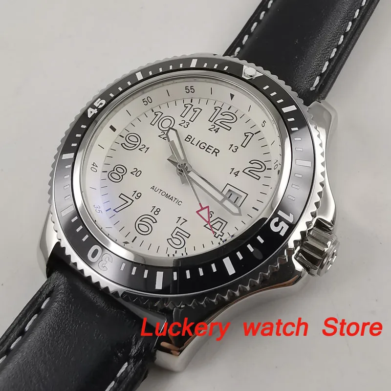 Светящийся стеклянный циферблат 44 мм белый черный керамический Безель