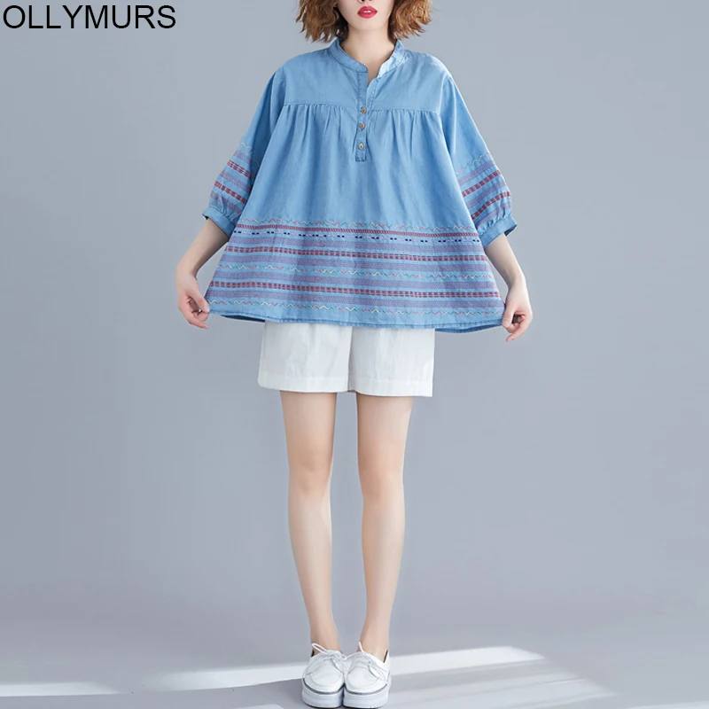 2020 новые летние женские модные элегантные джинсовые топы с вышивкой Женские