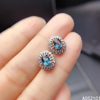 kjjeaxcmy fine jewelry 925 silver natural blue topaz new girl luxury earrings ear stud support test chinese style with box