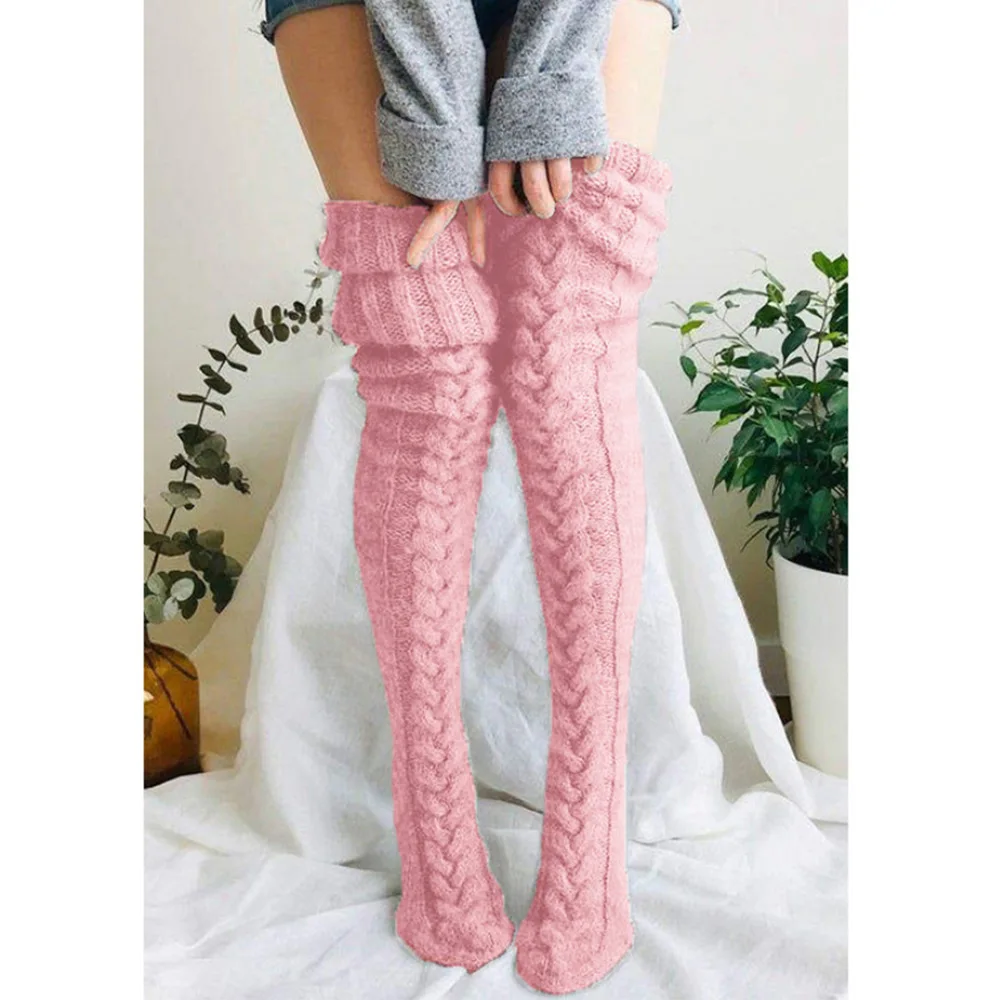 

Fashion Women Wool Stockings Thick Kintted Winter Casual Warm Fluffy Over Keen Socks Leg