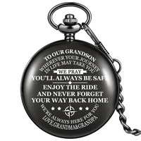 antique to our grandson personalized unique text quartz pocket watch smooth black pendant pocket clock watches birthday gift kid