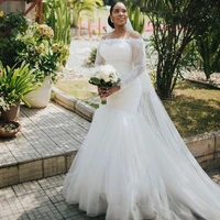 off the shoulder mermaid bridal dresses 2022 vintage tulle lace country africa wedding gowns black bride custom made plus size