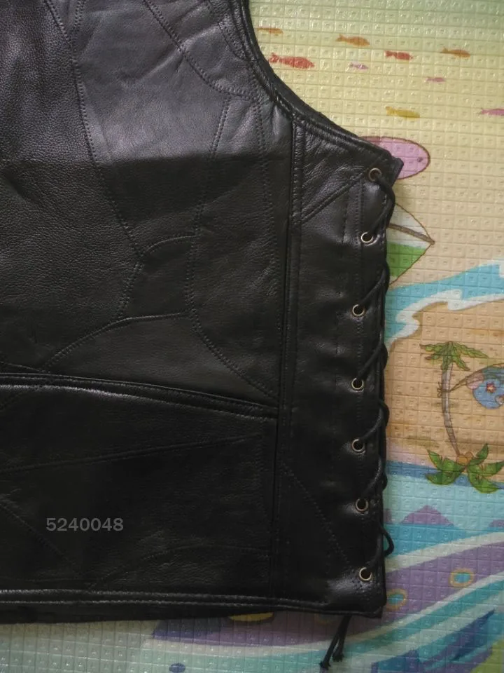 Полный черный мотоциклетный жилет Мужская мотоциклетная куртка Байкерская натуральная кожа овчина жилет куртка мотоциклетная куртка