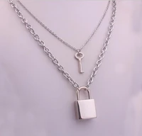 punk rock stainless steel chain necklace lock key pendant couple padlock egirl jewelry eternal love fashion accessories