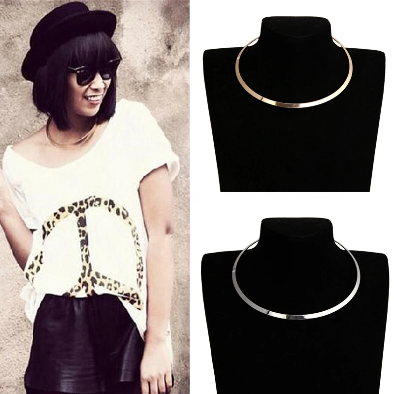 

2020 Smooth Metal Collar Necklaces for Women Round Geometric Gold Statement Punk Choker Necklaces Collier Femme 2019 Wholesale