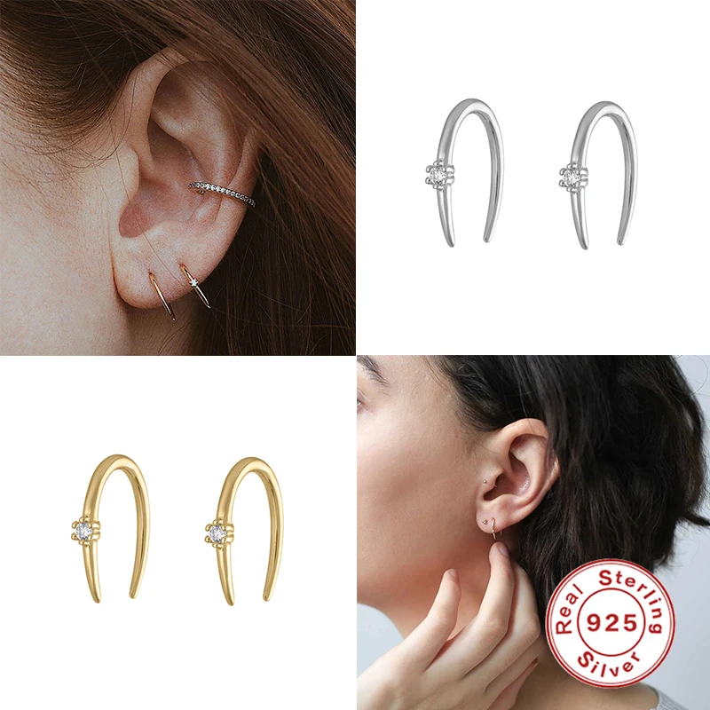 

Aide 100% 925 стерлингового серебра серьги для женщин простой u-образный линии серьги гвоздики Циркон бриллиант Корейская Ювелирная повязка на г...