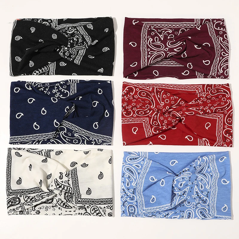 Wide-brimmed Headband Cotton Cross Knot Twist Turban Hairband Headwrap Bandana Cashew Flower Print Hair Accessories |