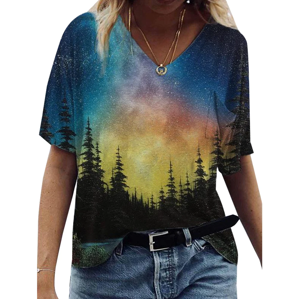 

Футболка женская летняя с коротким рукавом и V-образным вырезом