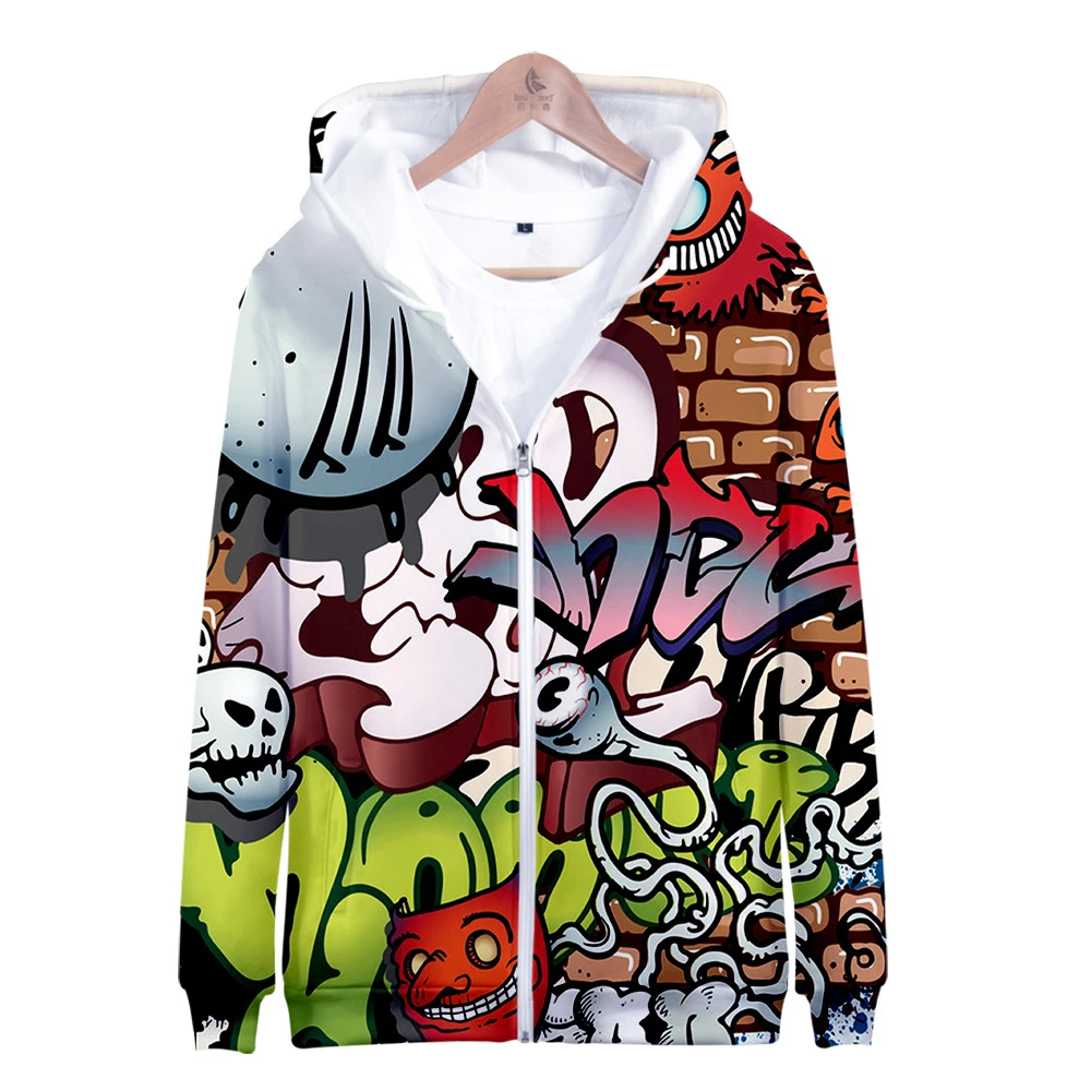 

Graffiti men's women's zipper hooded jacket long sleeve sweatshirt hip-hop streetwear 3D hoodie casual top