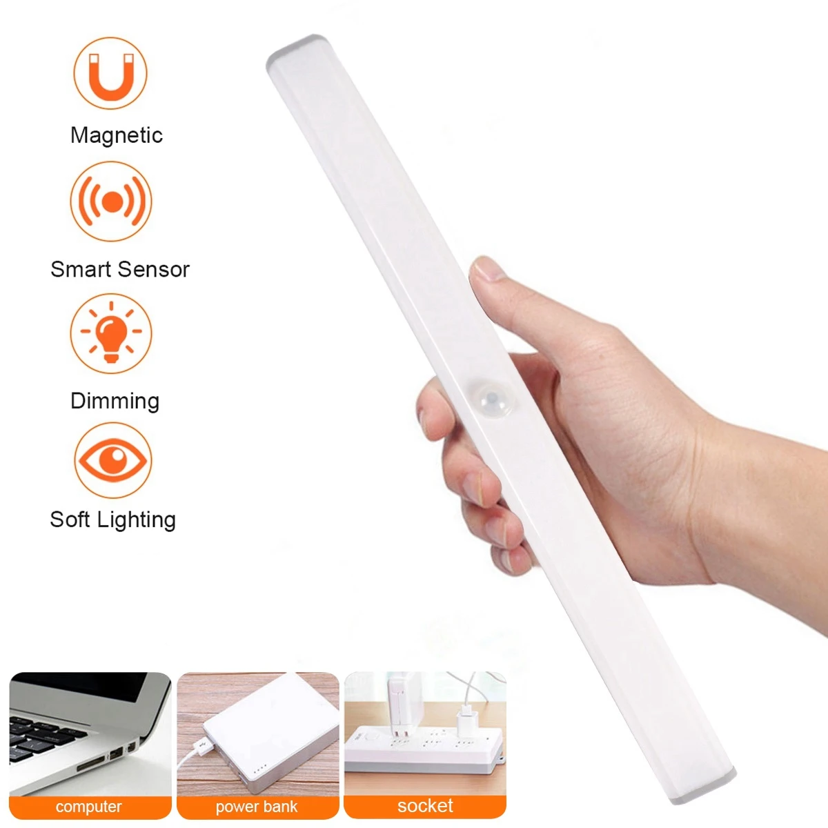 

Three-Color USB Rotatable Stepless Dimming LED Round Bar Motion Sensor Night Light Corridor Wardrobe Lamp Staircase Closet Light
