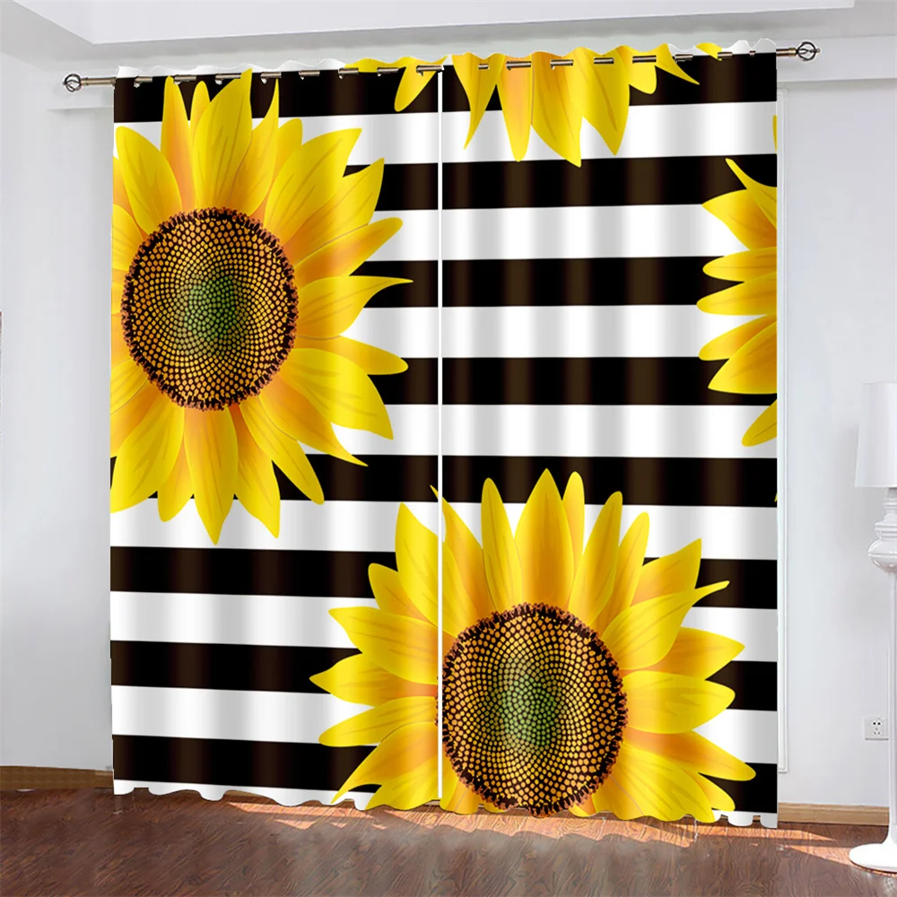 3D Digital Printing Sunflower Woven Curtains for Bedroom Left and Right Biparting Open Home Modern Blackout | Дом и сад