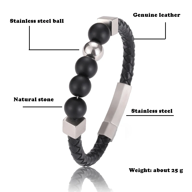 

High Quality Stainless Steel Men's Leather Beads Feng Shui Bracelet Charm Hand String Personality Free Shopping Free Postage