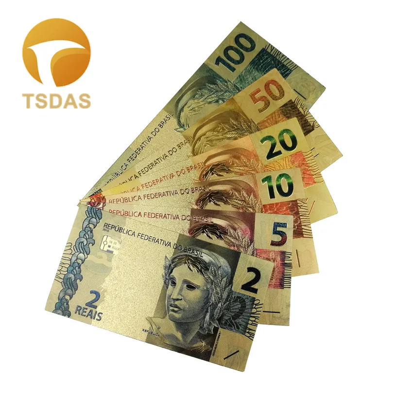 Цвет золото Бразилия 2-50 реалов банкнот Обычная Золотая банкнота ограниченная