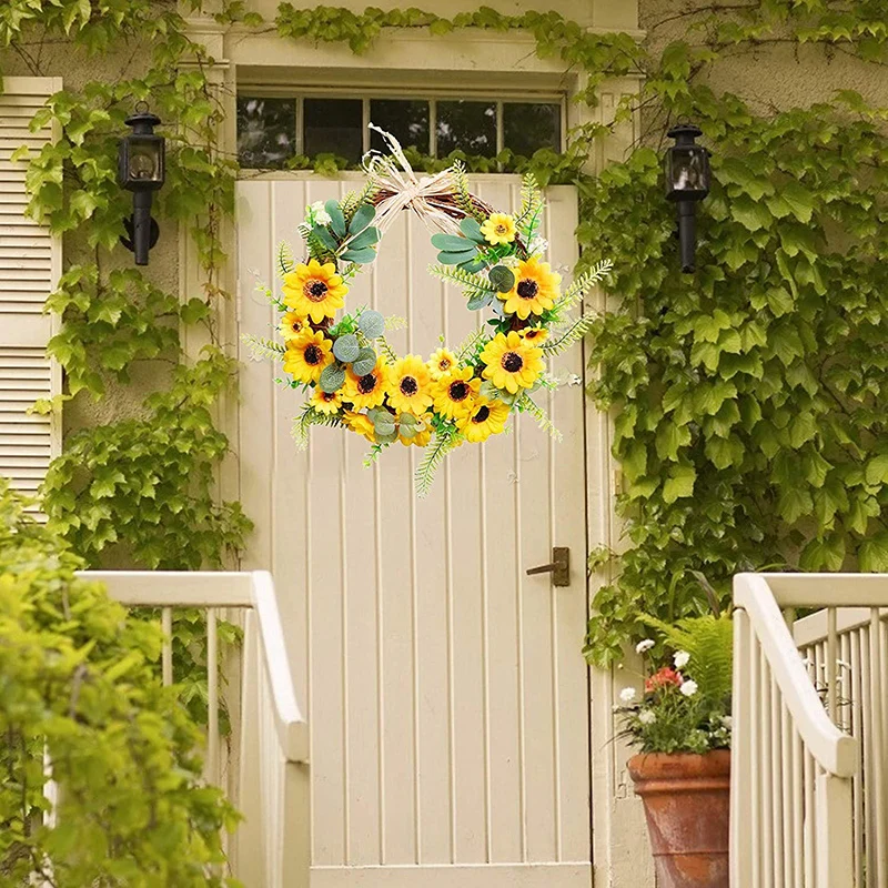 

Outdoor Sunflower Wreaths for Window Easter Decor Garland Spring Summer Front Door Bedroom Wall Family Party Gift TT-bes