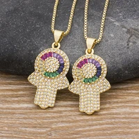 aibef new arrival micro pave crystal cz stone hamsa hand evil eye pendant choker necklace women collier best couple jewelry gift