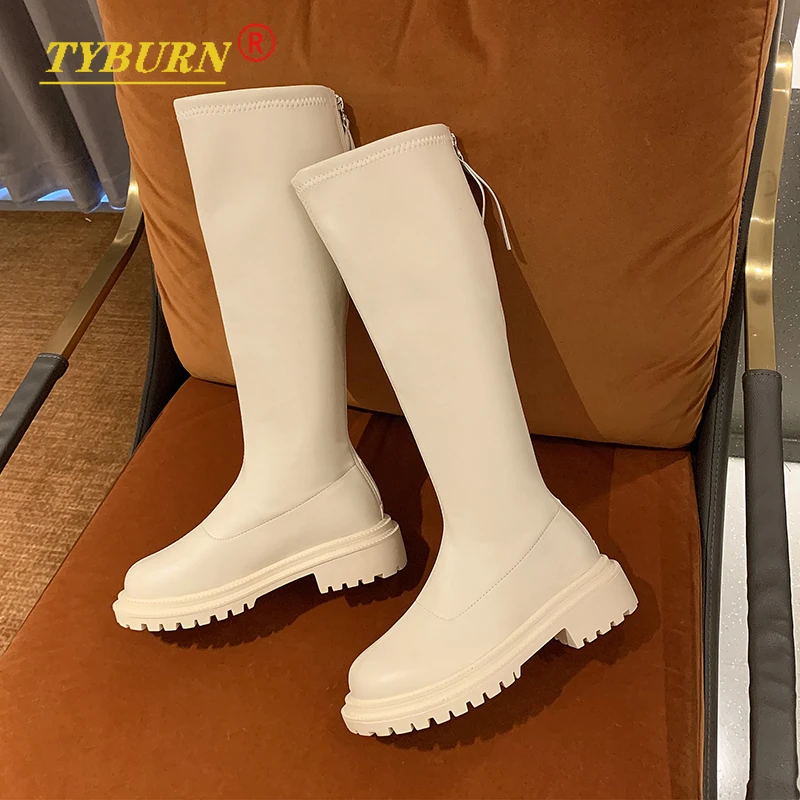 

2022 Autumn and Winter New Women's Boots Over The Knee Chelsea Boots Platform Shoes Zipper Leather Round Toe Botines De Mujer 40