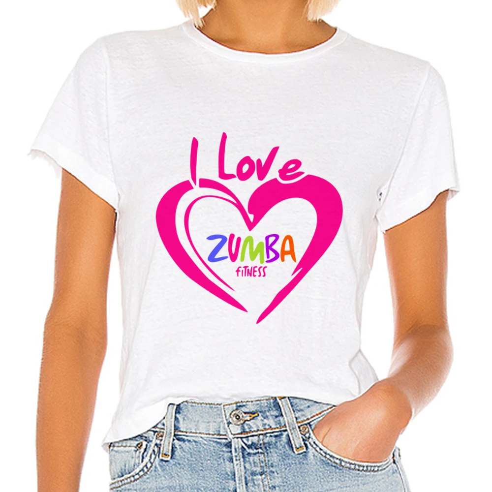 

Zumba Street Wear Women T-shirt Zumba Fitness Top Aesthetic Clothes Heart-shaped Print Lady Harajuku Tshirts