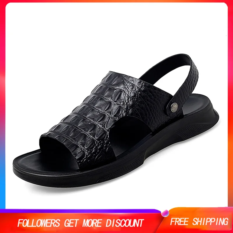 

Men Sandals Fashion Soft Leather Fretwork Open Toe Slip On Casual Sandals Summer Style Beach Sandals Footwear Zapatos Hombre