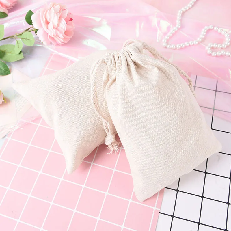 

10pcs Cotton Linen Storage Package Bag Drawstring Bag Travel Women Small Cloth Bag 10*14.5cm