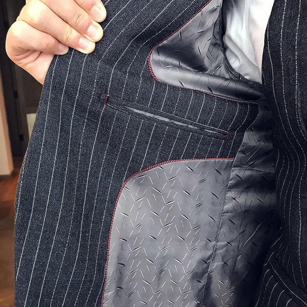 

Men Suit 2018 Slim Fit Business Casual stripe Suits 3 Pieces Male High Quality Formal Groom Wedding Suit (Jacket+Vest+Pant)