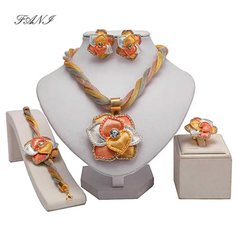 

Fani Nigerian Wedding woman accessories jewelry set Wholesale Fashion Dubai Gold Color Jewelry Set statement Bridal jewelry set