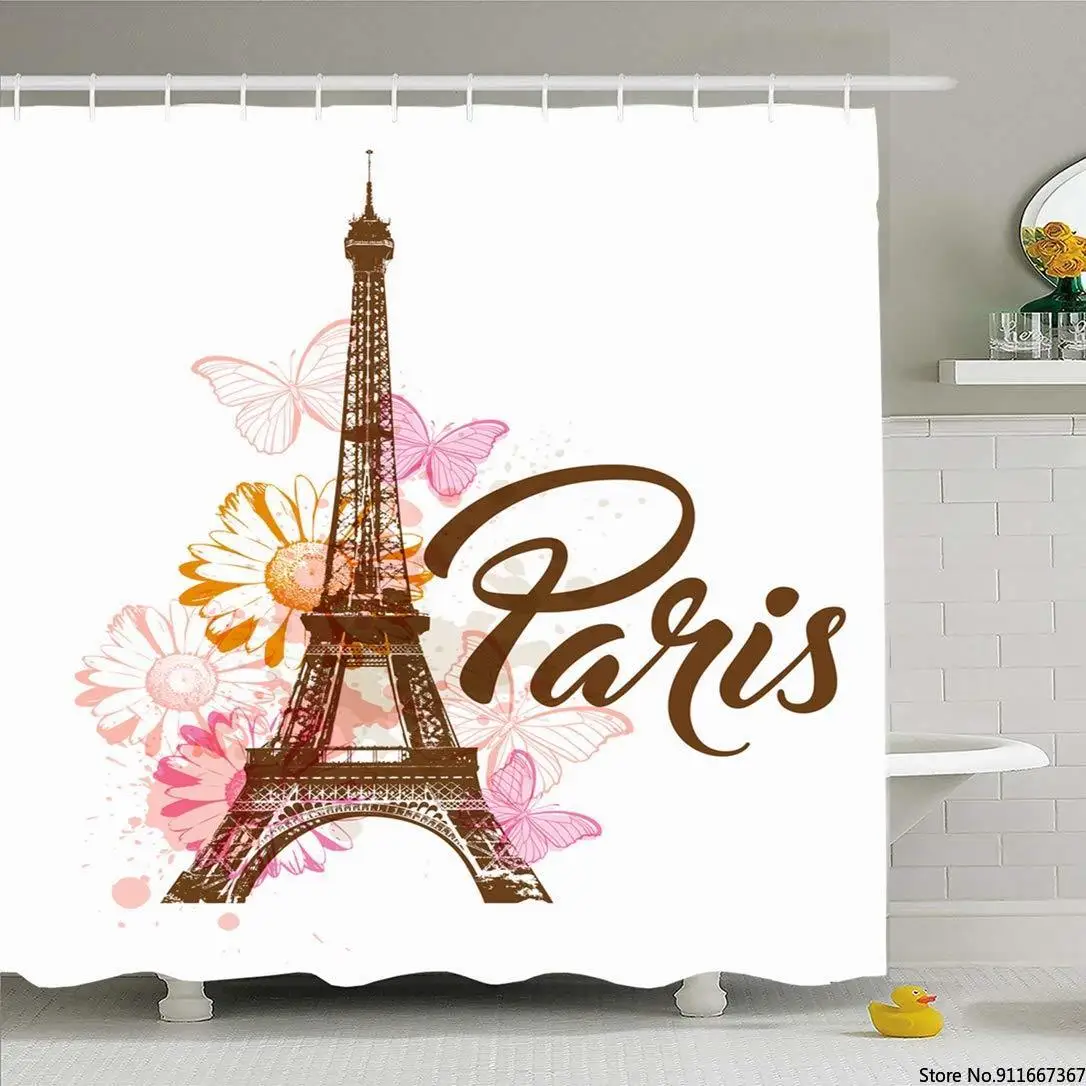 Занавеска для ванной комнаты 72x72 Оранжевый пятно Абстрактная живопись Эйфелева