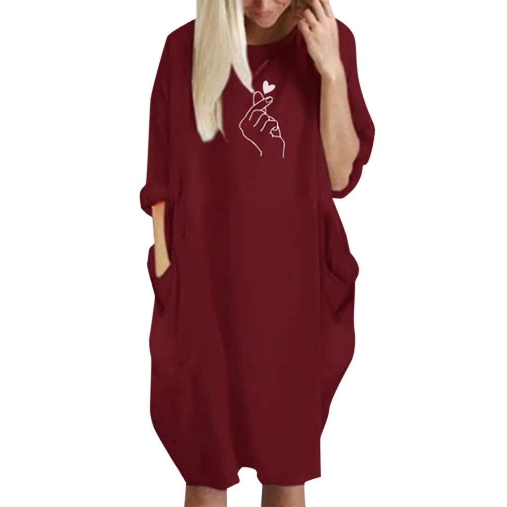Всесезонные женские платья свободное платье с карманами Женские повседневные