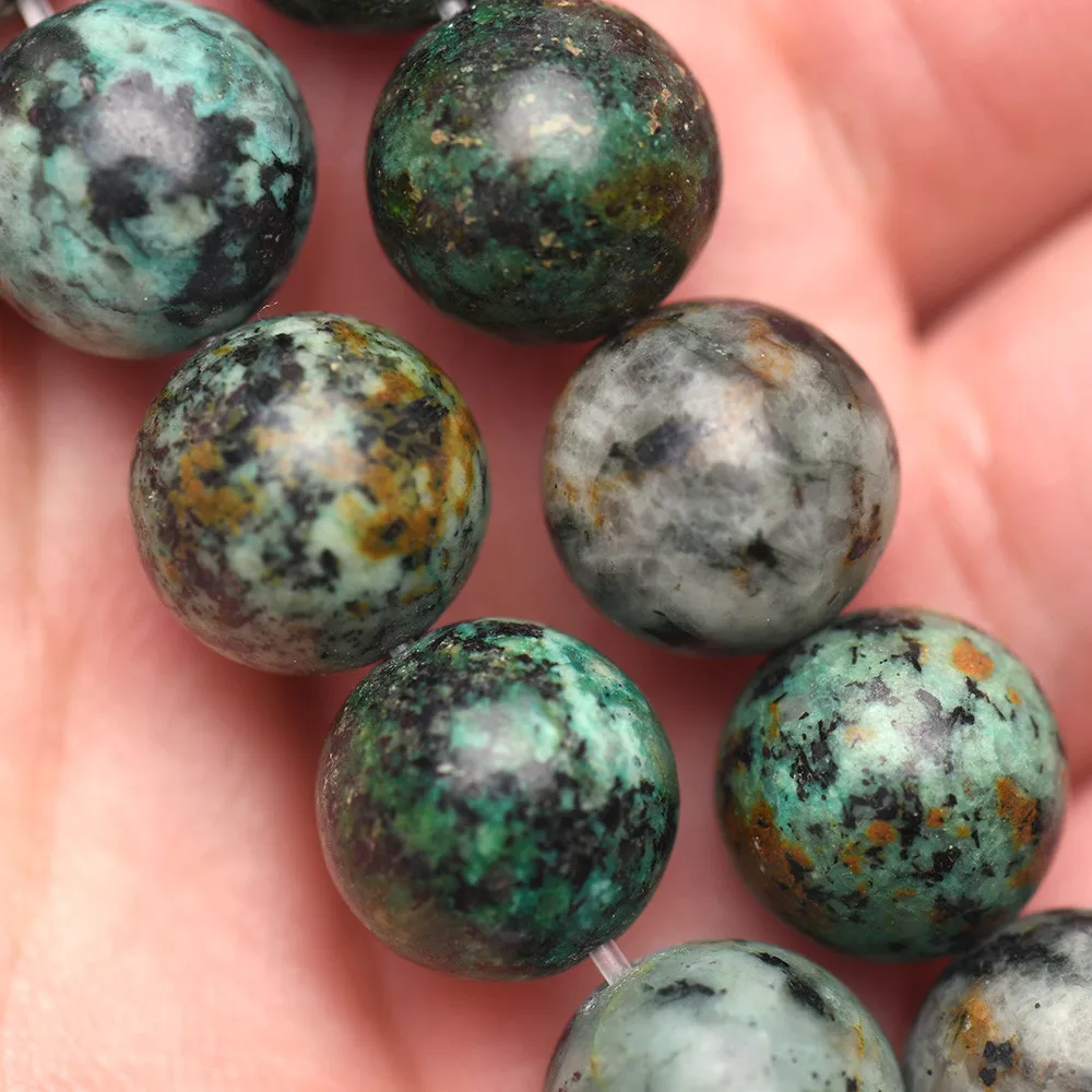 Натуральные африканские бирюзовые бусины круглые россыпью из камня для