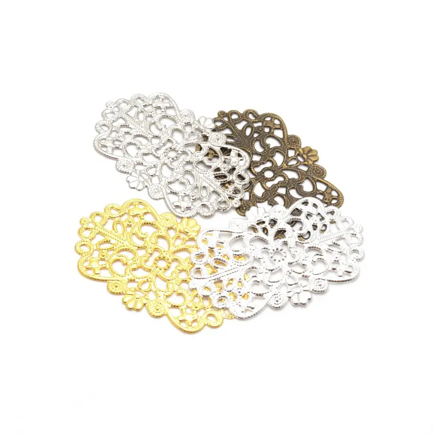 

Free shipping 10Pcs Flowers Filigree Wraps Connectors Metal Crafts Decoration DIY Findings 50x32mm