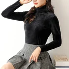 Водолазка, женская футболка с длинным рукавом, флисовая подкладка, однотонный, Осень-зима, тонкий черный джемпер, модный теплый бархатный женский топ