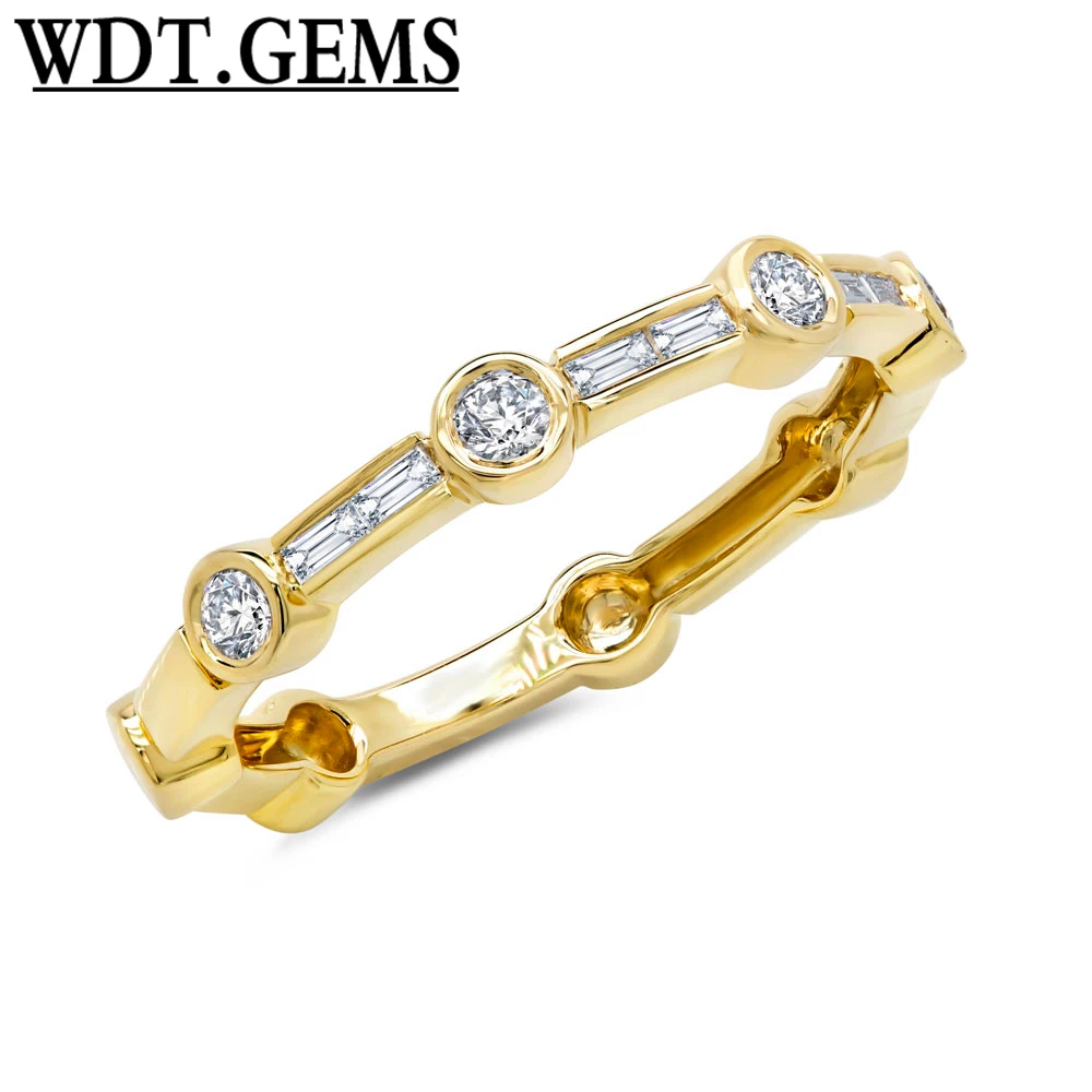 

0.28CT 10K Yellow Gold Natural Baguette & Round Diamond Dainty Thin Band Ring