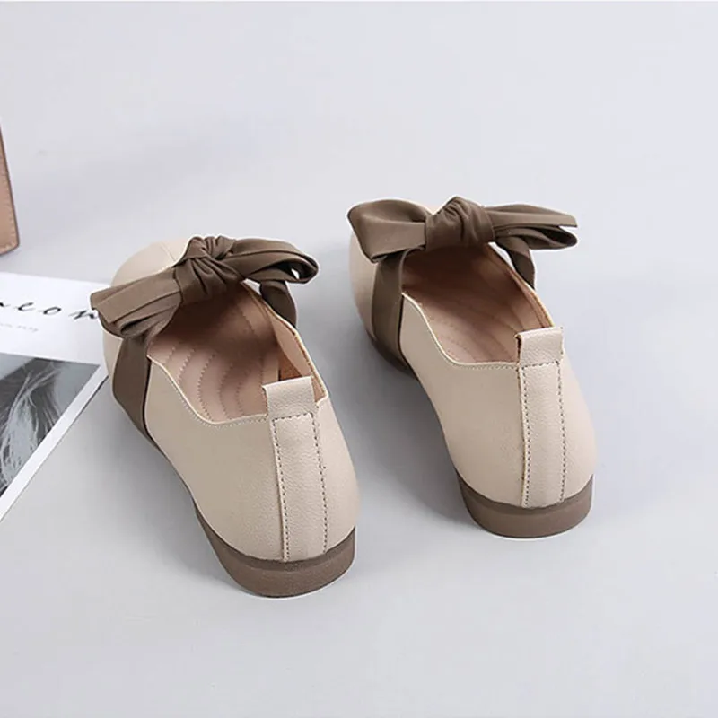 Leather Square Toe Flats Ballet Shoes Women Slip on Shallow Mouth Loafers Soft Sole Non-slip New Moccasins Big Size Ladies Flats